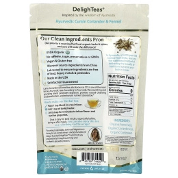 DelighTeas, Аюрведический чай, кориандр и фенхель, травяной чай для выведения токсинов, рассыпчатая смесь, без кофеина, 140 г (5 унций)