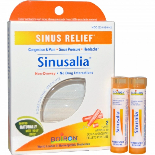Boiron, Sinusalia, средство от синусита, 2 тубы, приблизительно 80 быстрорастворимых гранул в каждой