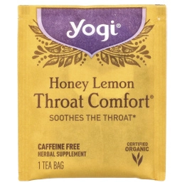 Yogi Tea, Органический, Throat Comfort, со вкусом меда и лимона, без кофеина, 16 чайных пакетиков, 1.12 унций (32 г)