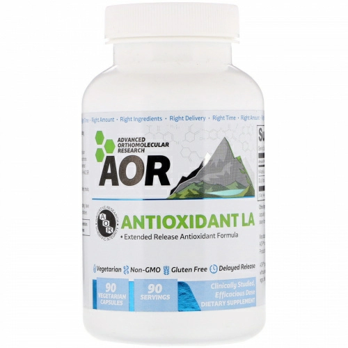 Advanced Orthomolecular Research AOR, Antioxidant LA, R(+) липоевая кислота и N-ацетил-цистеин, 90 растительных капсул