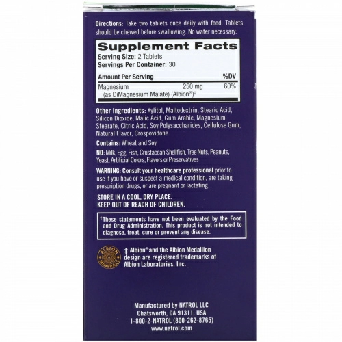 Natrol, High Absorption Magnesium, Cranberry Apple Natural Flavor, 250 mg, 60 Tablets