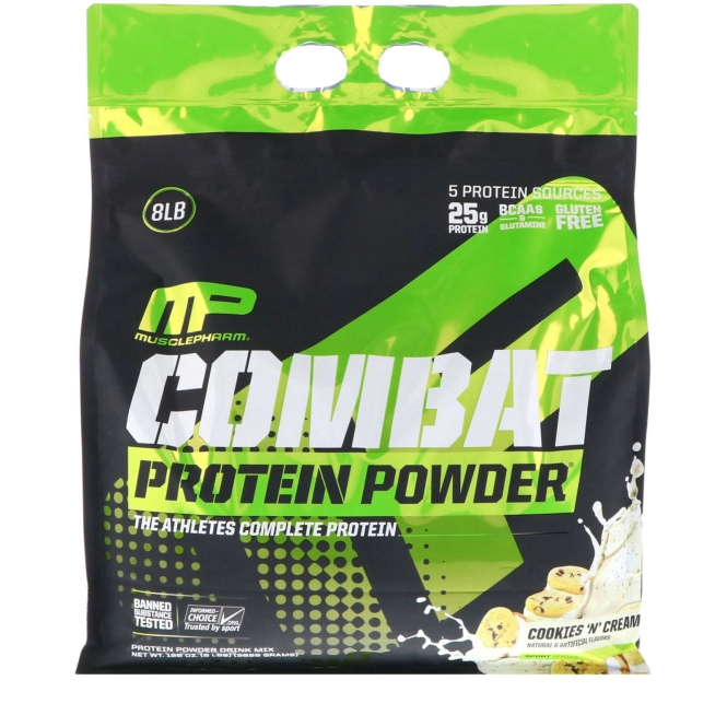 MusclePharm, Протеиновый порошок Combat, печенье со сливками, 8 фунтов (3629 г)
