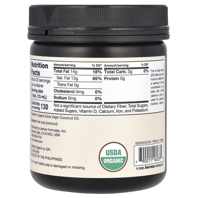 Органическое кокосовое масло Extra Virgin Jarrow Formulas, 16 унций (473 г)
