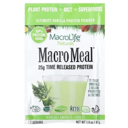 Macrolife Naturals, MacroMeal, протеиновый порошок высшего качества, с ванилью, 10 пакетиков по 41 г (1,4 унции)