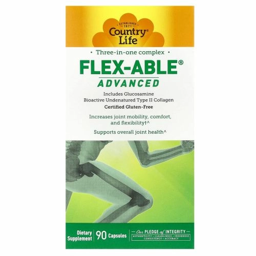 Country Life, Flex-Able Advanced для суставов с глюкозамином и биоактивным коллагеном II типа, 90 капсул