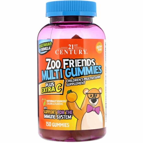 Мультивитамины 21st Century Zoo Friends Multi Gummies Plus Extra C, 150 Gummies