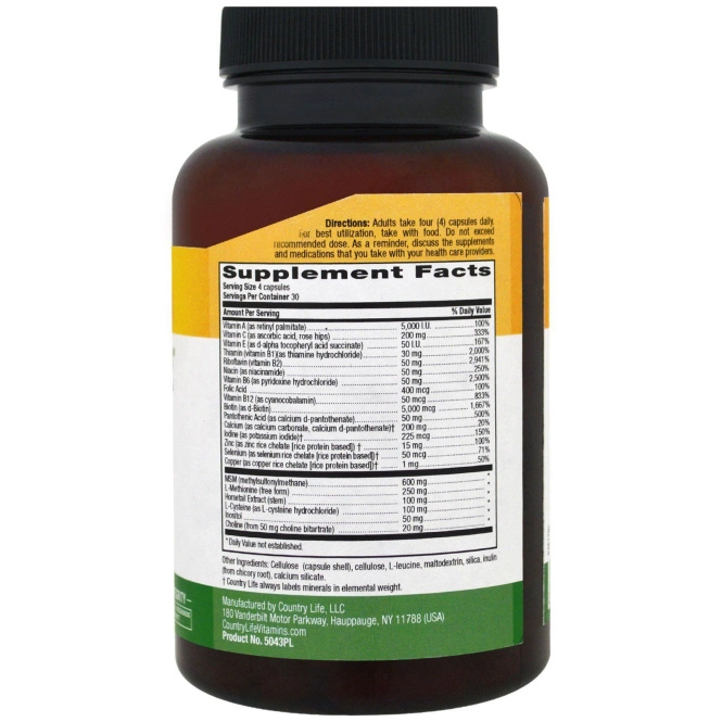 Витамины для волос Country Life Maxi Hair Plus 5000 мкг, 120 растительных капсул