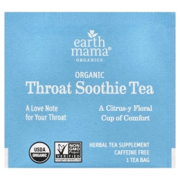 Earth Mama, Organics, 100% органический чай Throat Soothie™, без кофеина, 16 чайных пакетиков, 28 г (0,98 унции)
