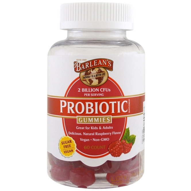 Barlean's, Пробиотический жевательный мармелад, натуральный малиновый вкус, 60 штук