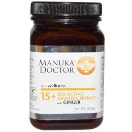 Manuka Doctor, Апитерапия, биоактивный лесной мед манука 15+ с имбирем, 1,1 фунта (500 г)