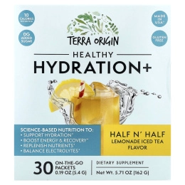 Terra Origin, Healthy Hydration +, чай со льдом из половины и половины лимонада, 30 пакетиков по 5,4 г (0,19 унции)