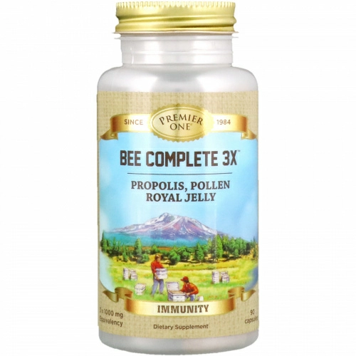Premier One, Bee Complete 3X, прополис, пыльца, маточное молочко, 90 капсул