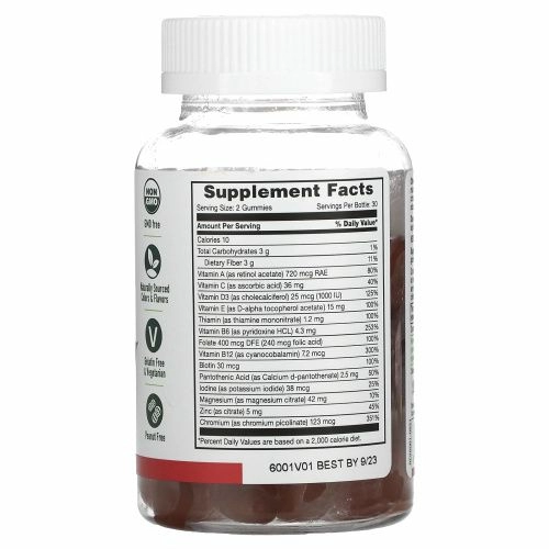 YumVs, Мультивитамины для больных диабетом, без сахара, малина, 60 жевательных таблеток