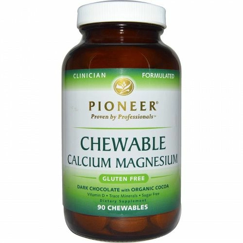 Pioneer Nutritional Formulas, Жевательный кальций и магний, с темным шоколадом, 90 жевательных таблетки на растительной основе