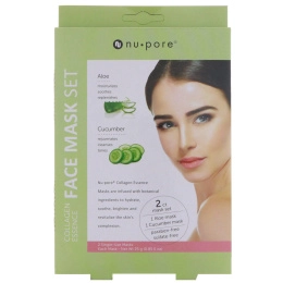 Nu-Pore, Collagen Essence Face Mask Set, алоэ и огурец, 2 одноразовые маски, 25 г (0,85 жидких унций) каждая