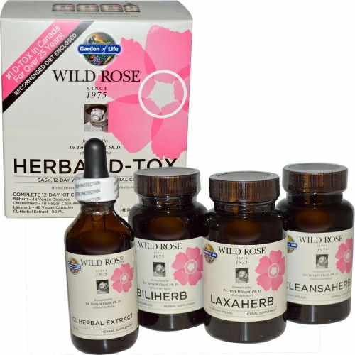 Garden of Life, Очищающее травяное средство с шиповником D-Tox, курс 12 дней, набор из 4 средств