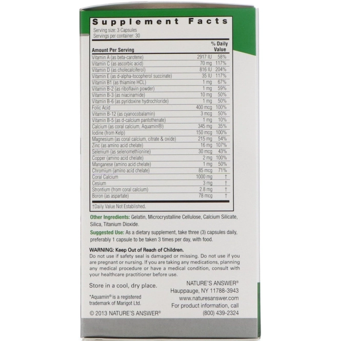 Nature's Answer, Кальций из кораллов, комплекс, 1000 мг, 90 капсул