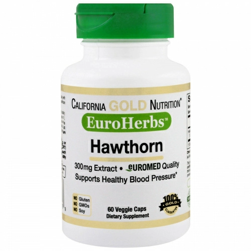 California Gold Nutrition, боярышник XT, EuroHerbs 300 мг, 60 растительных капсул