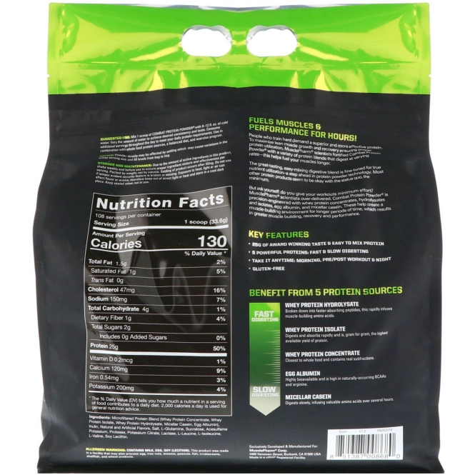 MusclePharm, Протеиновый порошок Combat, ваниль, 8 фунтов (3629 г)