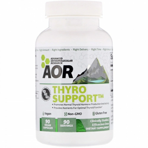 Advanced Orthomolecular Research AOR, Classic Series, поддержка здоровой функции щитовидной железы, 90 растительных капсул