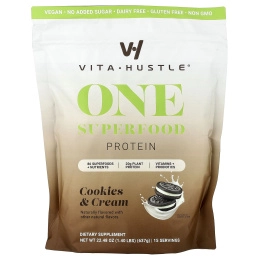 VitaHustle, One Superfood Protein, протеин из суперфудов, печенье и сливки, 637 г (1,40 фунта)