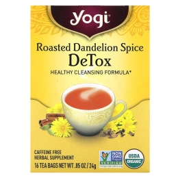 Yogi Tea, Detox, вкус жареного одуванчика и специй, без кофеина, 16 чайных пакетиков, 24 г (0,85 унции)