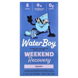 Waterboy, Weekend Recovery, смесь для приготовления напитков с электролитами для гидратации, виноград, 8 пакетиков-стиков по 7,1 г (0,25 унции)