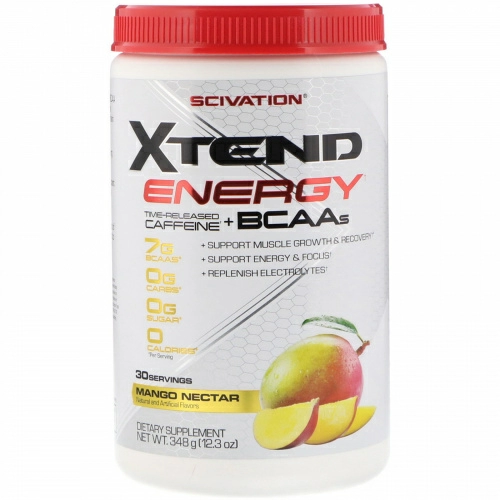Scivation, Xtend Energy, медленное высвобождение, кофеин + аминокислоты с разветвлённой цепью, нектар манго, 12,3 унц. (348 г)