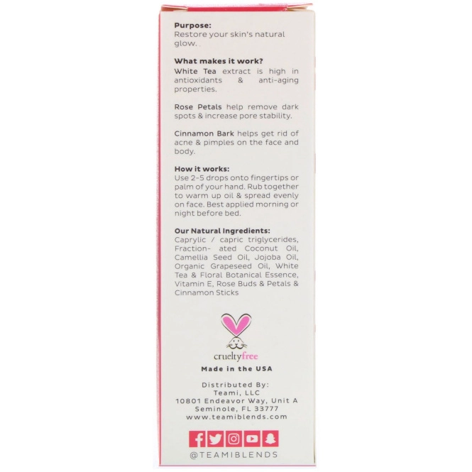 Teami, Glow, Tea Infused Facial Oil, Rose Cinnamon, 2 oz