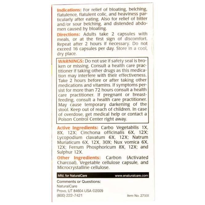 NaturalCare, GasFix от Вздутия Живота и Газов 60 овощных капсул