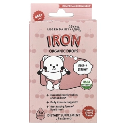 Legendairy Milk, Iron Organic Drops, для детей от 4 месяцев, вкусная вишня, 60 мл (2 жидк. Унции)