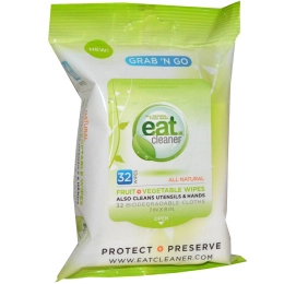 Eat Cleaner, Салфетки для очищения фруктов и овощей Grab 'N Go, 32 салфетки, каждая 7 на 8 дюймов