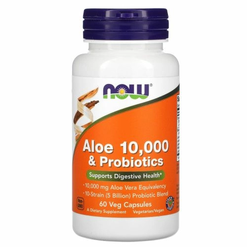 Now Foods, Алоэ 10 000 & пробиотики, 60 вегетарианских капсул