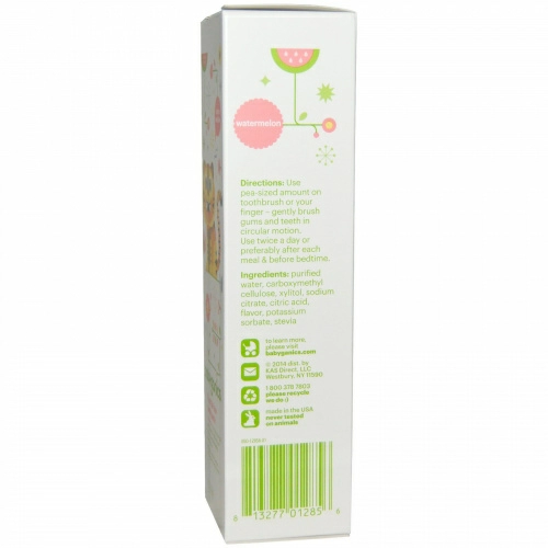 BabyGanics, Зубная паста без фторида, арбуз, 4 унции (113 г)