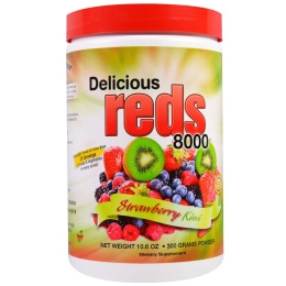 Greens World, Вкусные красные 8000, клубника и киви, 10,6 унций (300 г)