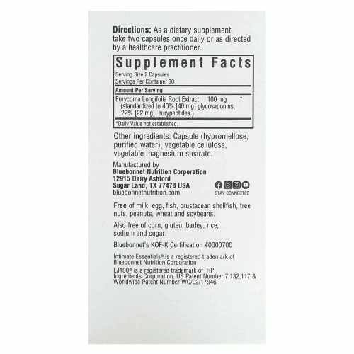 Bluebonnet Nutrition, Intimate Essentials, Lj100, 60 вегетарианских капсул