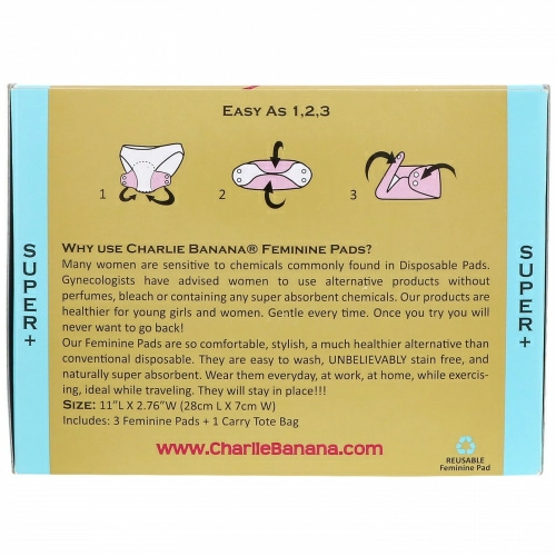Charlie Banana, Суерженские прокладки, белые, 3 прокладки + 1 эко-сумка