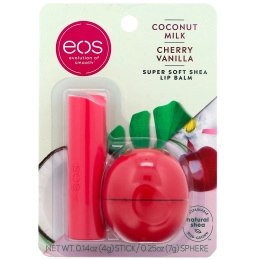 EOS, Мягкий бальзам для губ с ши, кокосовое молоко и ваниль с вишней, 2 шт. в упаковке, 11 г (0,39 унции)