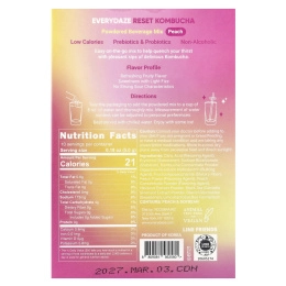 Everydaze, Reset Kombucha, порошковая смесь для напитков, персик, 10 пакетиков по 5 г (0,18 унции)