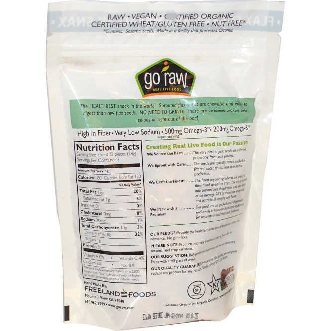 Go Raw, Органические снэки с льняным семенем Flax Snax, 3 унции (85 г)