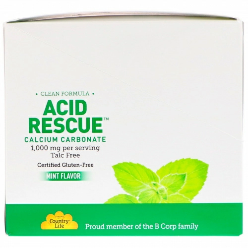 Country Life, Acid Rescue Calcium Carbonate, Mint Flavor, 1,000 mg (20-4 Chewable Tablet Packets)