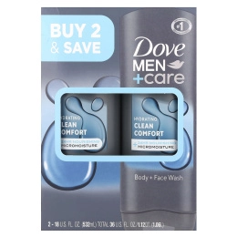 Dove, Men+Care, Clean Comfort, гель для душа, гель для душа, 2 шт. в упаковке, 532 мл (18 жидк. унций)
