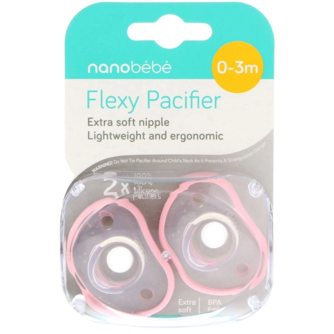 Nanobebe, Мягкая соска-пустышка, 0-3 месяца, розовая, 2 шт.