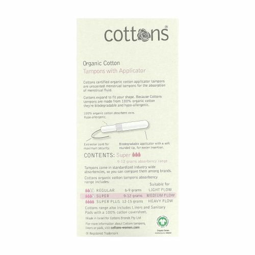 Cottons, Органический хлопок, тампоны с аппликатором, без запаха, супер, 14 тампонов