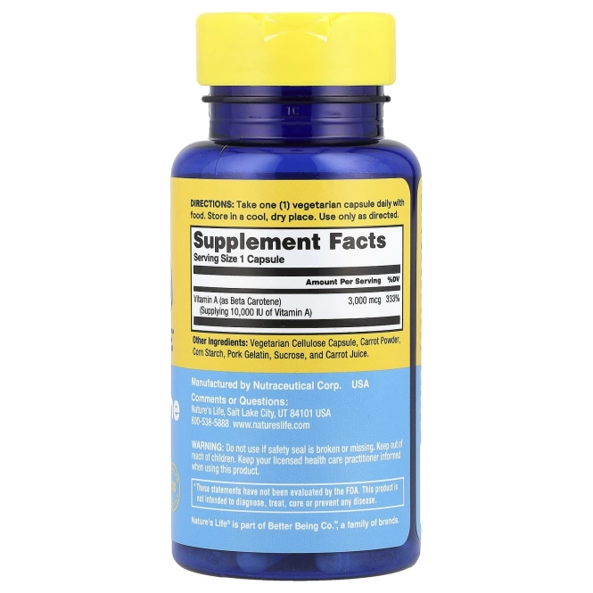 Nature's Life, Бета-каротин, 3000 мкг, 100 капсул