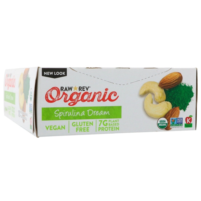 Raw Rev, Органический батончик со спирулиной, 12 батончиков, 1,8 унций (51 г) каждый