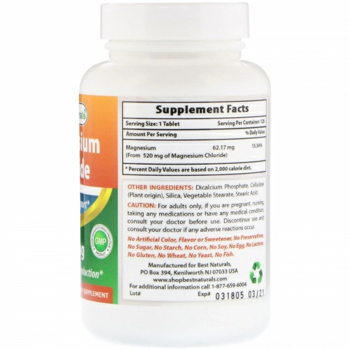 Best Naturals, Magnesium Chloride, 520 mg , 120 Tablets