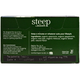 Bigelow, Стип, органический травяной чай без кофеина, мята, 20 пакетиков, 1,41 унции (40 г)