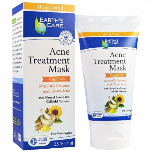 Earth's Care, Лечебная маска от угревой сыпи, сера 5%, 2,5 унции (71 г)