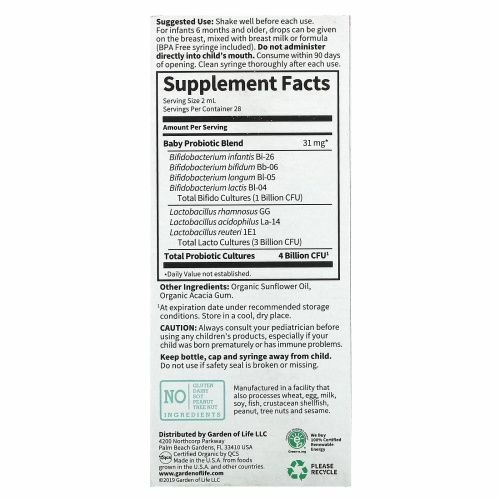 Garden of Life, Baby, Probiotic, пробиотик для детей, 4 млрд КОЕ, 56 мл (1,9 жидк. унций)